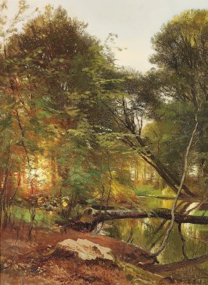 Alob i skoven, solnedgang by Carl Frederic Aagaard - Hand-Painted Oil Painting Reproduction