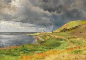 Niedergehender Schauer an der danischen Kuste by Carl Frederic Aagaard Oil Painting