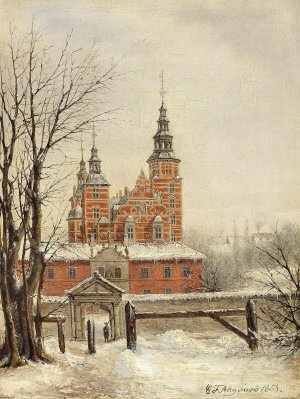 Rosenborg ved vintertide by Carl Frederic Aagaard - Hand-Painted Oil Painting Reproduction