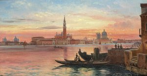 Venedig i solnedgangen by Carl Frederic Aagaard - Hand-Painted Oil Painting Reproduction