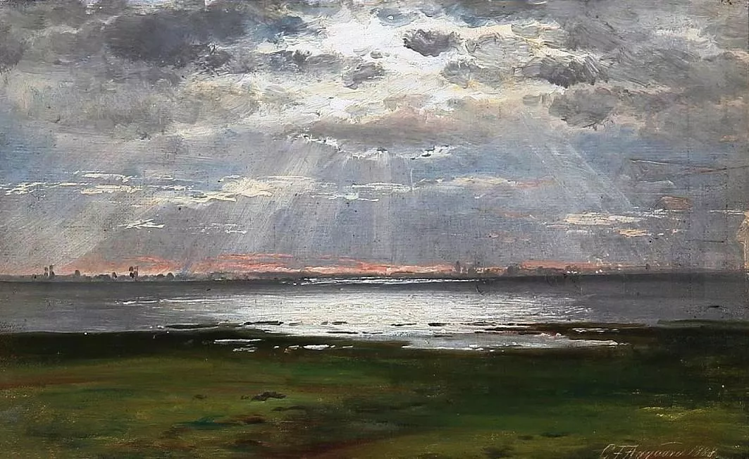Sunset over a coast oil painting