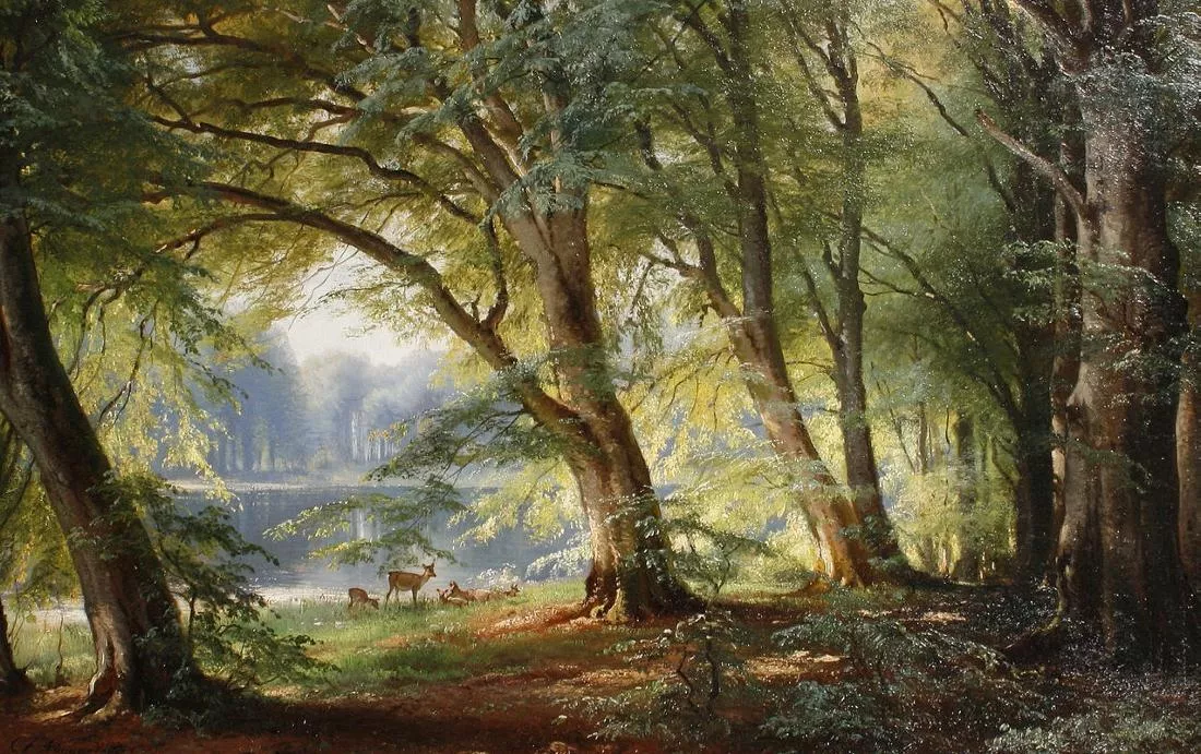 Deer beside a Lake Oil Painting